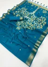 Blue Taxi By Rajtex Satin Linen Handloom Silk Saree